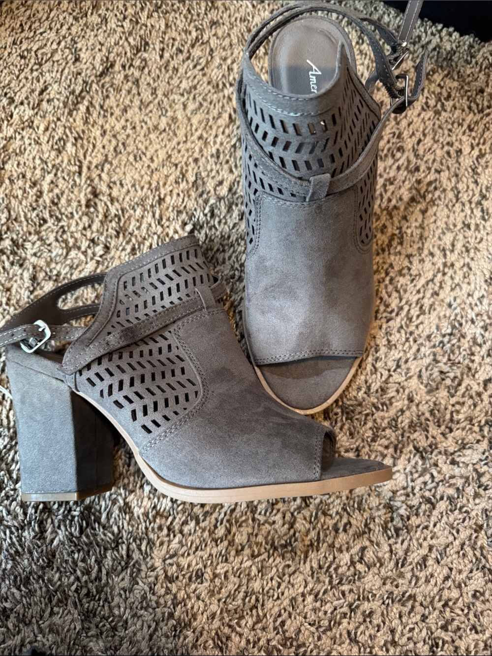American Eagle Outfitters Taupe Suede Cutout Block Heel Bootie